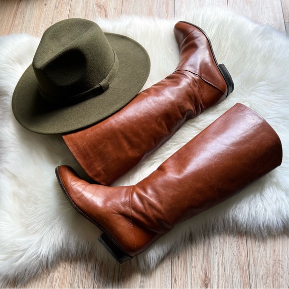 Vintage 80s Balizza Italian All Leather Flat Riding Boots Sz 39 8 Cognac Brown - Picture 1 of 16